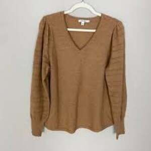 Chico's Cashmere Blend Balloon Sleeve V-Neck Sweater Brown Size Large